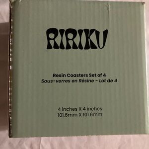 Ririku Cream Swirl 4 Piece Coaster Set Resin Marble New in Box